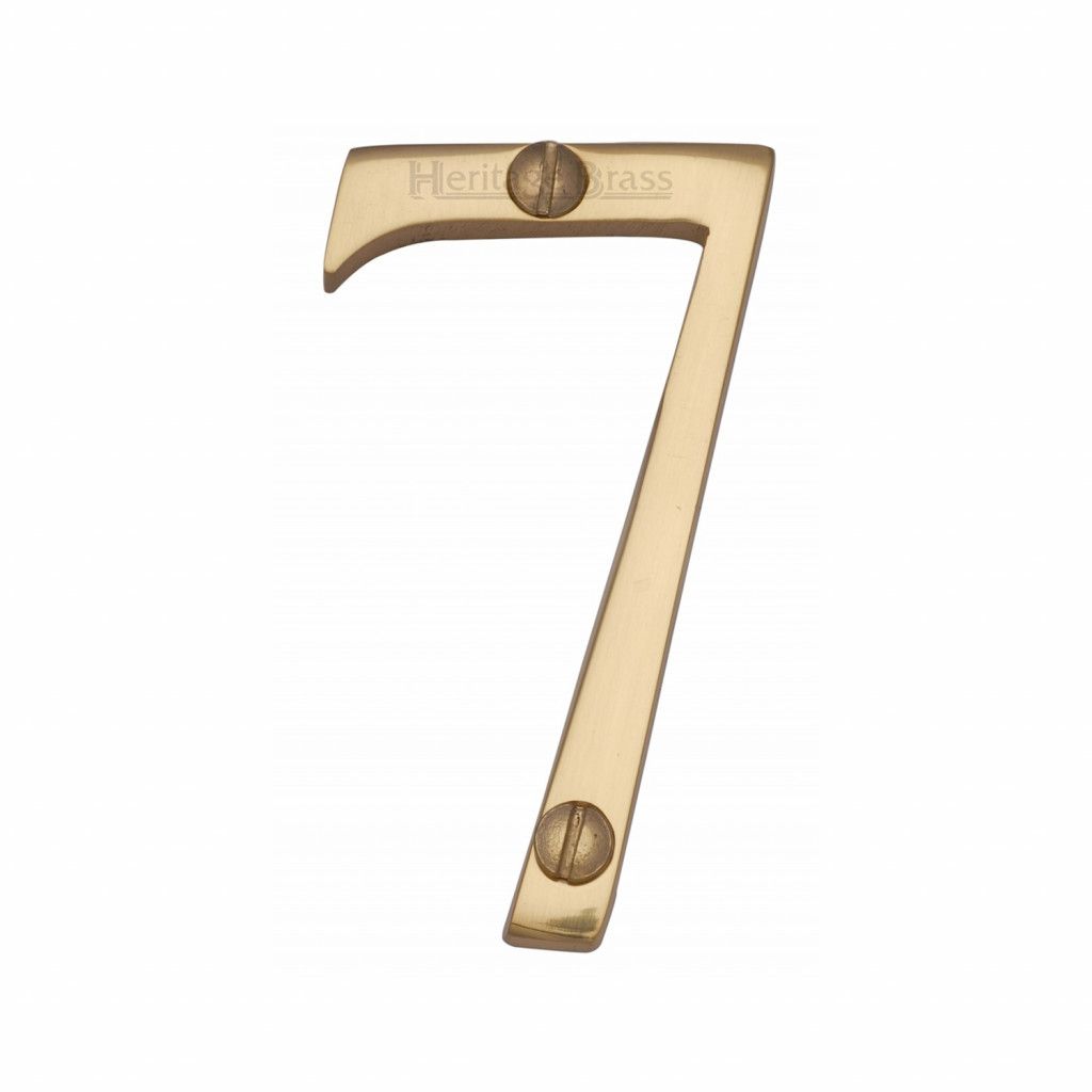 Heritage Brass Numeral 7 -  Face Fix 76mm  – Slimline font